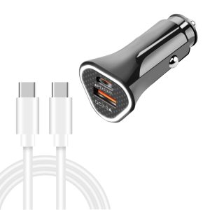 TE-P23 38W PD USB-C / Type-C + QC3.0 USB Driehoek Autolader + USB-C / Type-C naar USB-C / Type-C Datakabel, Lengte: 1m, with Type-C to Type-C Cable