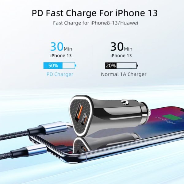 TE-P23 38W PD USB-C / Type-C + QC3.0 USB Driehoek Autolader + USB-C / Type-C naar USB-C / Type-C Datakabel, Lengte: 1m, with Type-C to Type-C Cable