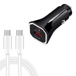 TE-P22 38W PD20W + QC3.0 USB auto opladen + USB-C / Type-C naar USB-C / Type-C datakabel, lengte: 1m, with Dual Type-C Cable