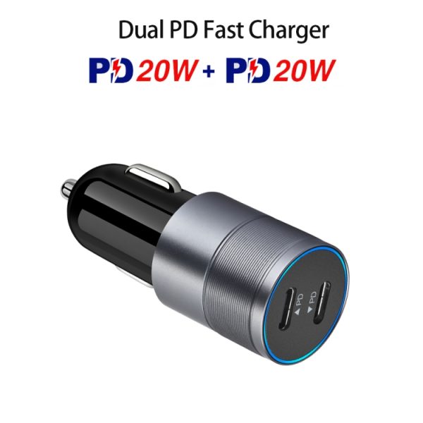 Dubbele PD 3.0 40 W Type-C autolader met 1 m Type-C naar Type-C datakabel, with Dual Type-C Cable