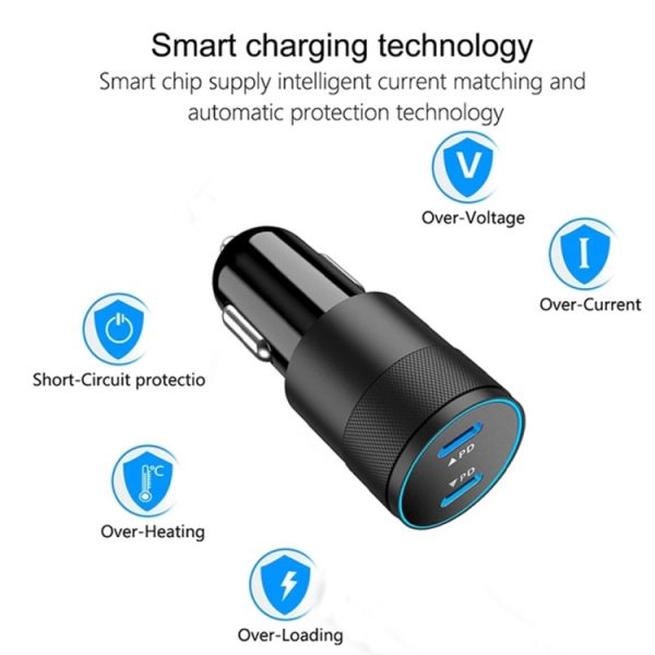 Dubbele PD 3.0 40 W Type-C autolader met 1 m Type-C naar Type-C datakabel, with Dual Type-C Cable