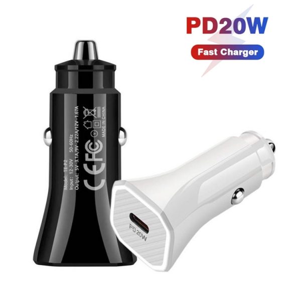 TE-P2 PD20W USB-C / Type-C autolader met Type-C naar 8-pins datakabel, Type-C to 8 Pin Data Cable (Black), Type-C to 8 Pin Data Cable (White)