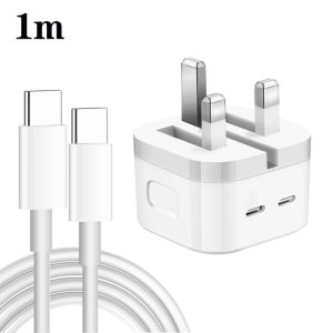 PD 35W dubbele USB-C / Type-C poortlader met Type-C naar Type-C datakabel, UK-stekker, UK Plug + 1m Dual Type-C Cable, UK Plug + 2m Dual Type-C Cable