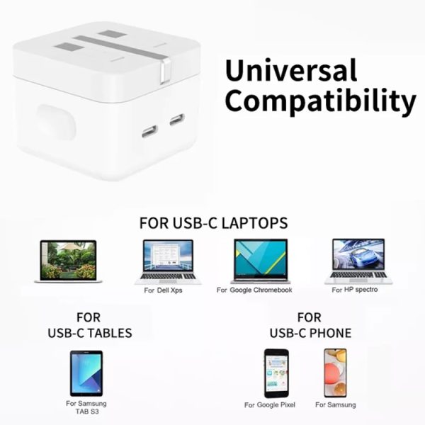PD 35W dubbele USB-C / Type-C poortlader met Type-C naar Type-C datakabel, UK-stekker, UK Plug + 1m Dual Type-C Cable, UK Plug + 2m Dual Type-C Cable