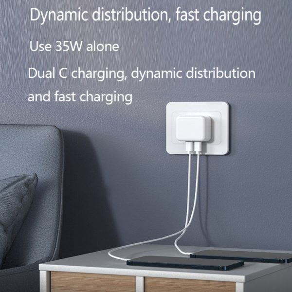 PD 35W dubbele USB-C / Type-C poortlader met Type-C naar Type-C datakabel, UK-stekker, UK Plug + 1m Dual Type-C Cable, UK Plug + 2m Dual Type-C Cable