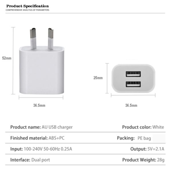 Mini Dual Port USB-oplader met USB-naar-micro-USB-gegevenskabel, AU-stekker