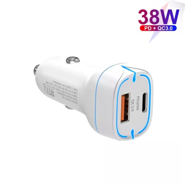 38W PD20W + QC3.0 USB-autolader met USB naar Type-C datakabel, lengte: 1m, USB to Type-C Cable (White), USB to Type-C Cable (Black)