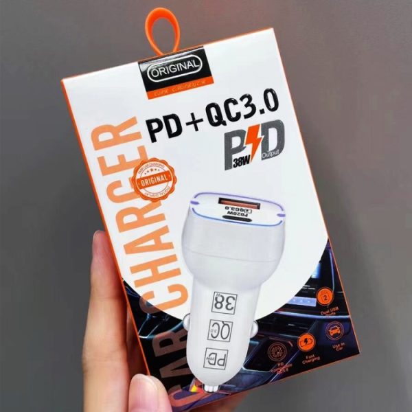38W PD20W + QC3.0 USB-autolader met USB naar Type-C datakabel, lengte: 1m, USB to Type-C Cable (White), USB to Type-C Cable (Black)