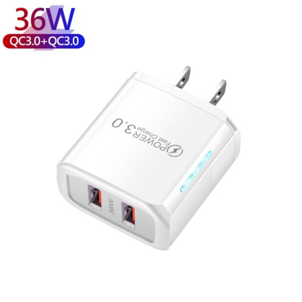 36W Dual Port QC3.0 USB-oplader met 3A USB naar Type-C datakabel, Amerikaanse stekker, US Plug + USB to Type-C Cable