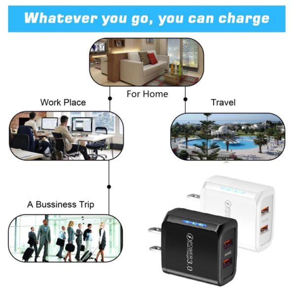 36W Dual Port QC3.0 USB-oplader met 3A USB naar Type-C datakabel, Amerikaanse stekker, US Plug + USB to Type-C Cable