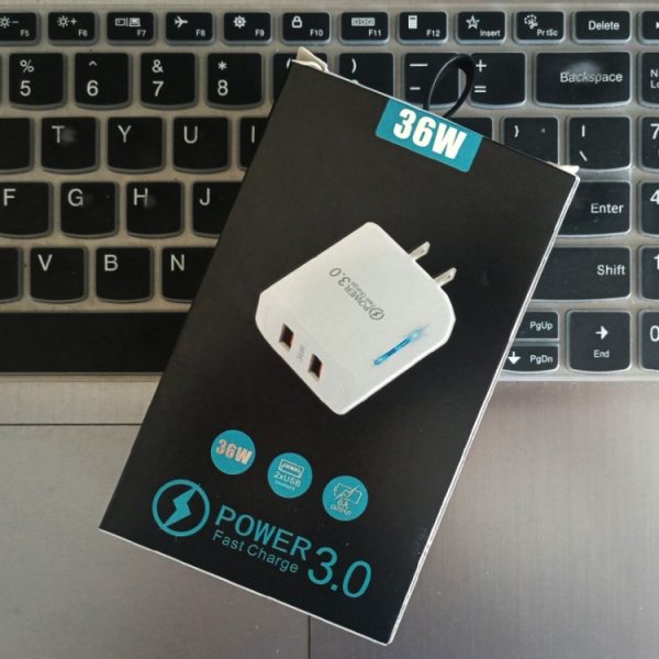 36W Dual Port QC3.0 USB-oplader met 3A USB naar Type-C datakabel, Amerikaanse stekker, US Plug + USB to Type-C Cable