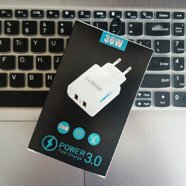 36W Dual Port QC3.0 USB-oplader met 3A USB naar Type-C datakabel, EU-stekker, EU Plug + USB to Type-C Cable