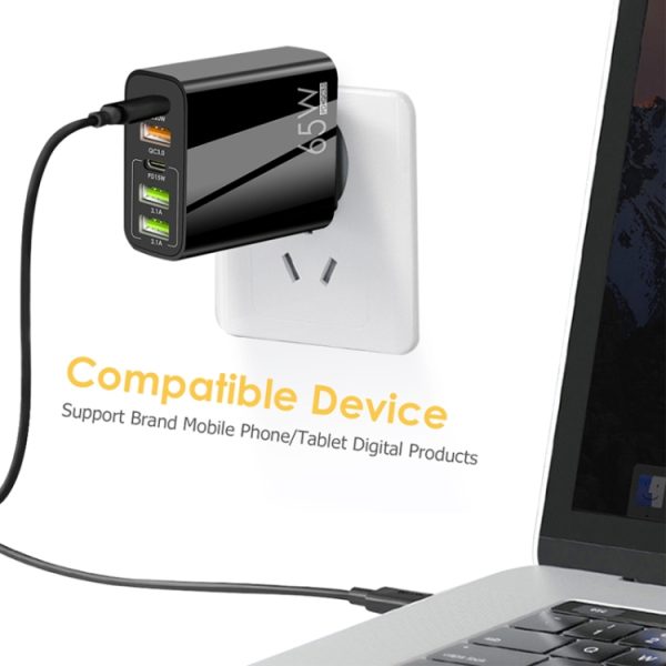 65W Dual PD Type-C + 3 x USB Multi Port Charger met 3A Type-C naar Type-C datakabel, US-stekker, EU Plug + Type-C to Type-C Cable