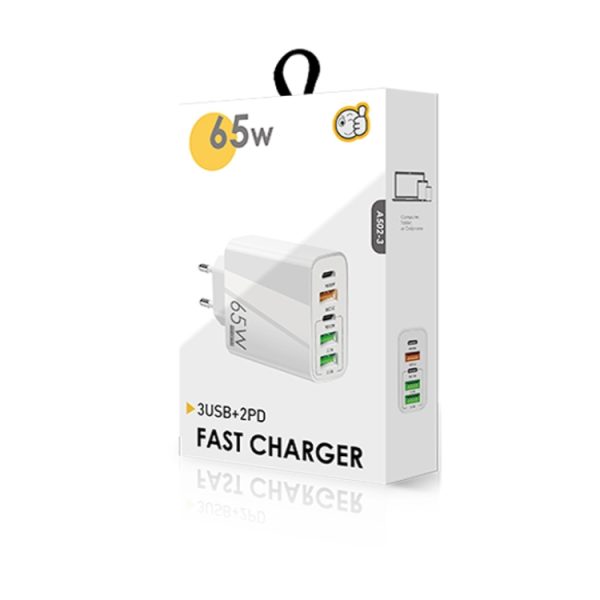 65W Dual PD Type-C + 3 x USB Multi Port Charger met 3A Type-C naar Type-C datakabel, US-stekker, EU Plug + Type-C to Type-C Cable