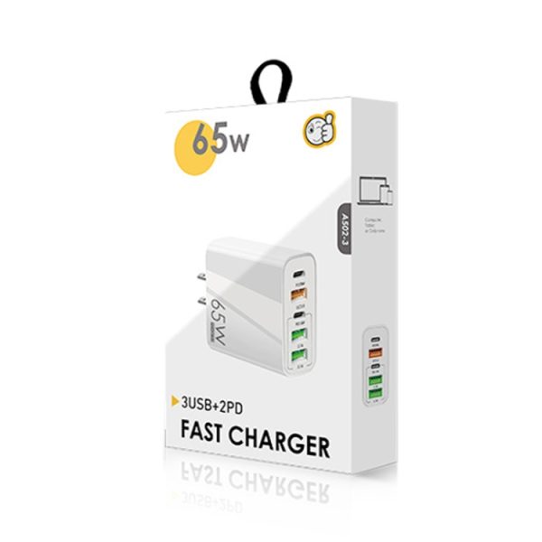 65W Dual PD Type-C + 3 x USB Multi Port Charger met 3A USB naar Type-C datakabel, US-stekker, US Plug + USB to Type-C Cable