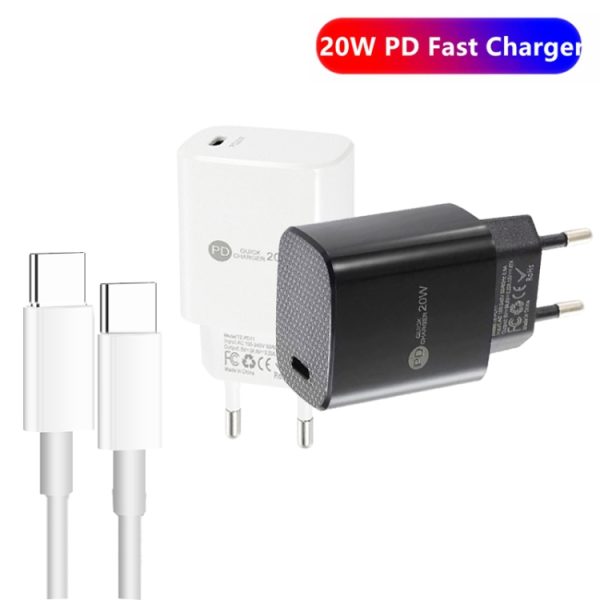 PD11 Enkele PD3.0 USB-C / Type-C 20W snellader met 1 m Type-C naar Type-C datakabel, EU-stekker, EU Plug + Type-C to Type-C Cable