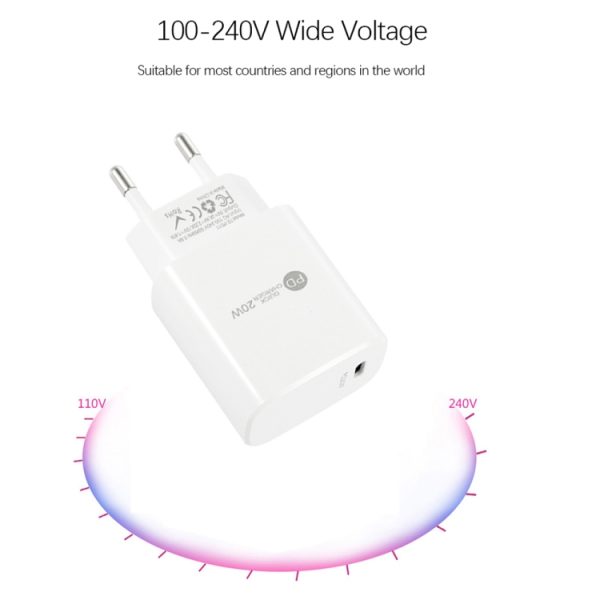 PD11 Enkele PD3.0 USB-C / Type-C 20W snellader met 1 m Type-C naar Type-C datakabel, EU-stekker, EU Plug + Type-C to Type-C Cable