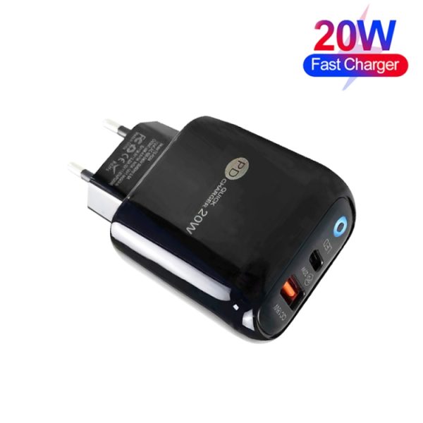 PD04 Type-C + USB mobiele telefoonoplader met Type-C naar Type-C kabel, EU-stekker, EU Plug + Type-C to Type-C Cable