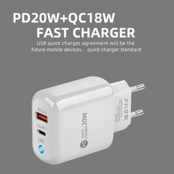 PD04 Type-C + USB mobiele telefoonoplader met Type-C naar Type-C kabel, EU-stekker, EU Plug + Type-C to Type-C Cable
