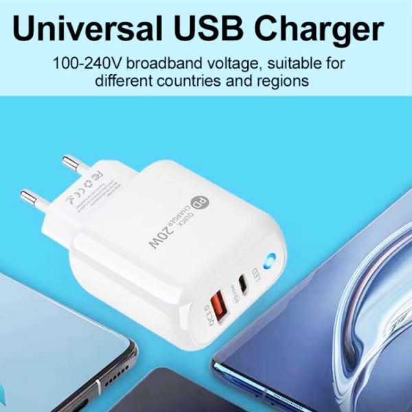 PD04 Type-C + USB mobiele telefoonoplader met Type-C naar Type-C kabel, EU-stekker, EU Plug + Type-C to Type-C Cable