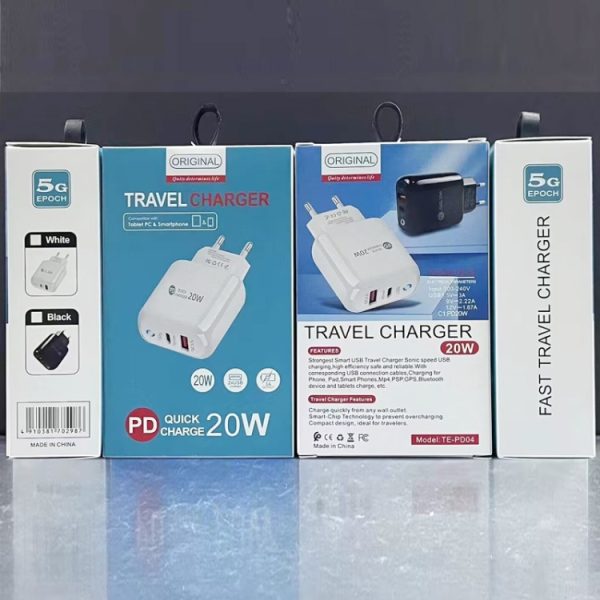 PD04 Type-C + USB mobiele telefoonoplader met Type-C naar Type-C kabel, EU-stekker, EU Plug + Type-C to Type-C Cable