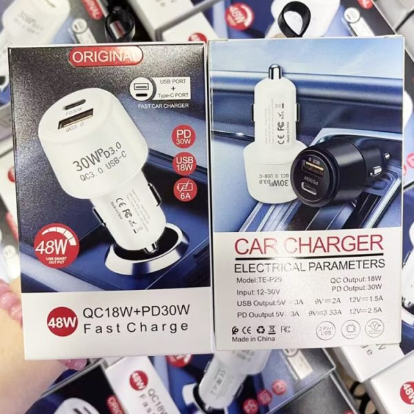 P29 48W PD30W + QC3.0 18W USB-autolader met dubbele poort, P29 (Black), P29 (White)
