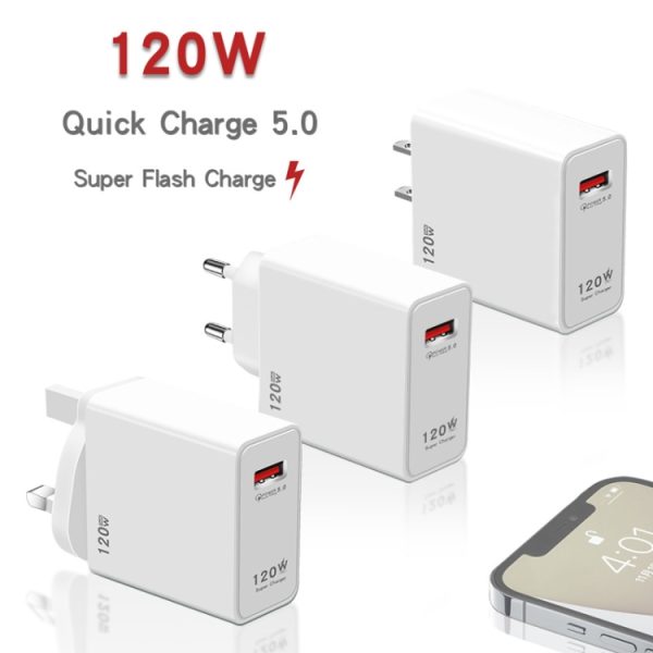 120W USB Super Fast Charging Charger Geschikt voor Xiaomi 12 / 12 Pro en Huawei / vivo, EU Plug, US Plug, UK Plug