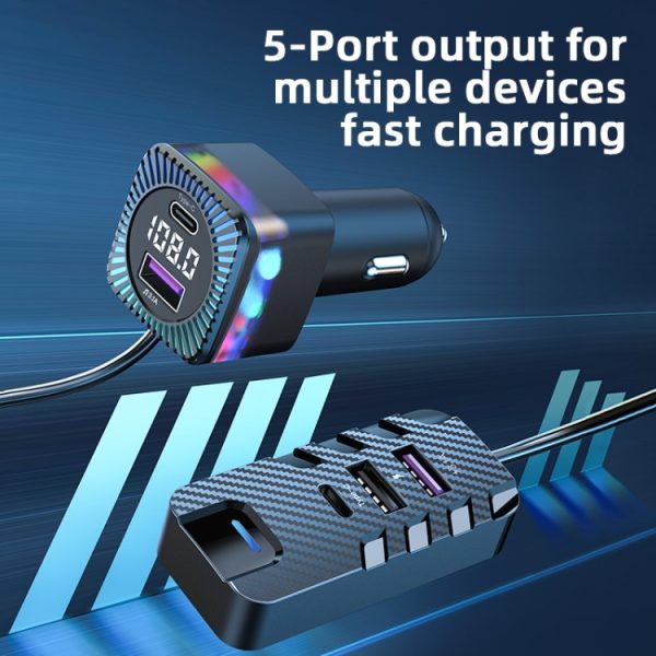 CS11 Multi-Port Rear Seat Extended Car Fast Charger Ondersteuning Bluetooth MP3 Play