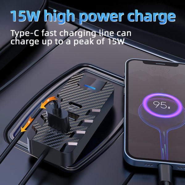 CS11 Multi-Port Rear Seat Extended Car Fast Charger Ondersteuning Bluetooth MP3 Play