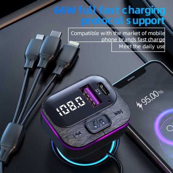 CS3 Met 3 Oplaadkabels 66W Autolader MP3-speler Bluetooth FM-zender