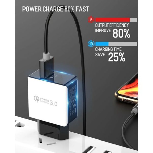 1USB QC 3.0 Draadtrekken Snellader EU-stekker, QC 3.0 Black, QC 3.0 White