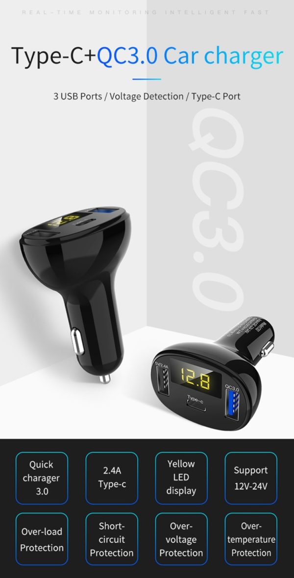 C02 auto-adapter in-car telefoonoplader Type-C snellader QC3.0 dubbele USB-poorten DC5V 2.4A 12 V 24 V sigarettenaansteker Voeding