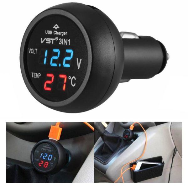 3-in-1 auto-USB-oplader Auto-sigarettenaansteker met spanningsdetectiedisplay Multifunctionele bewakingstafel