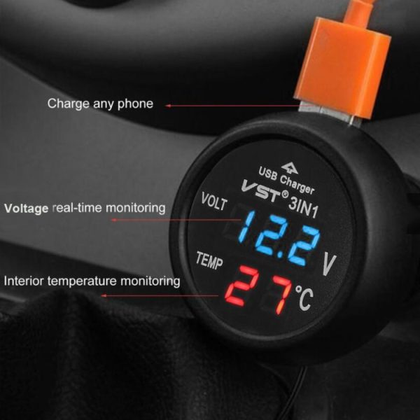 3-in-1 auto-USB-oplader Auto-sigarettenaansteker met spanningsdetectiedisplay Multifunctionele bewakingstafel