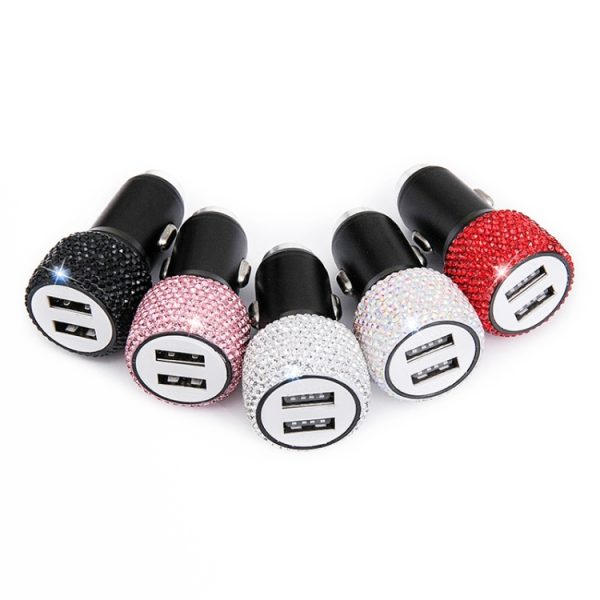 Diamond Car Dual USB snelladende veiligheidshameroplader voor mobiele telefoons, Fast