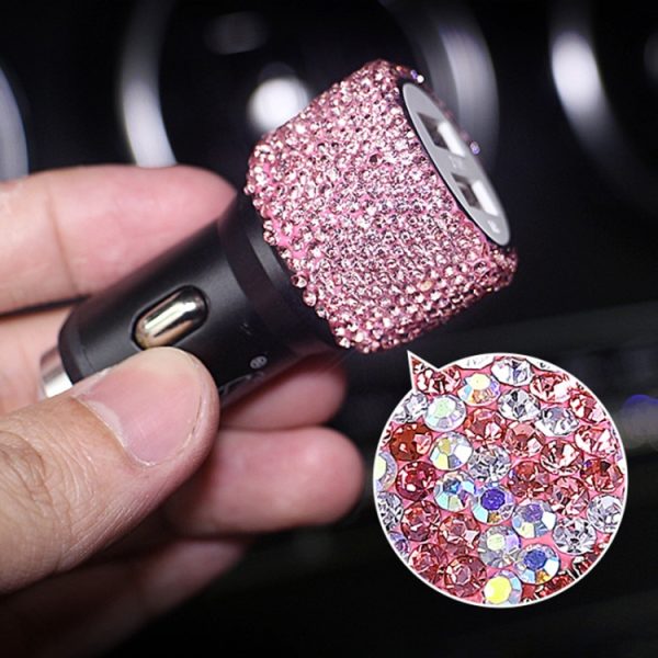 Diamond Car Dual USB snelladende veiligheidshameroplader voor mobiele telefoons, Fast