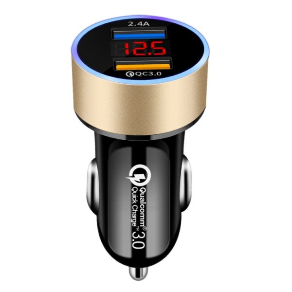 2 STUKS Aluminium Ring 5V3.1A Display Autolader QC3.0 + 3.1A Aluminium Multifunctionele Halo Digitale Display Autolader, WMY-C030 (Gold), WMY-C030 (Snow Silver), WMY-C030 (Elegant Black), WMY-C030 (Sapphire Blue), WMY-C030 (Champagne Red)