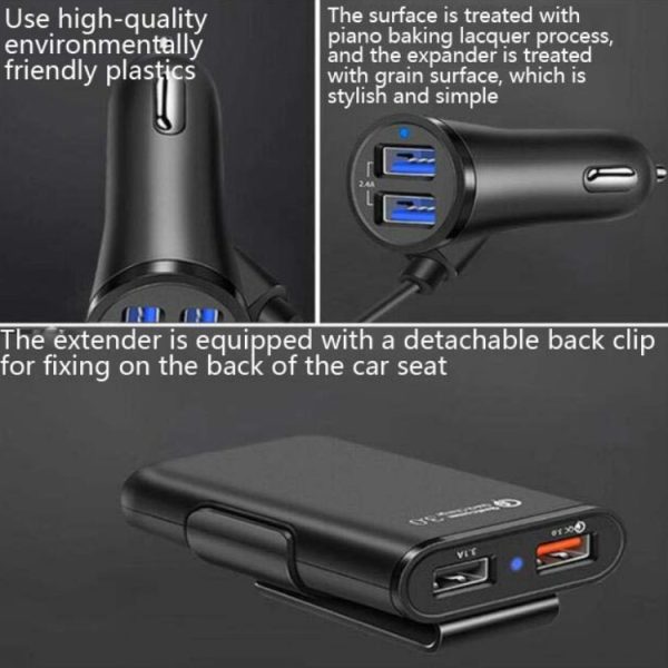 One For Four 8A autolader QC3.0 snelladen 4USB auto voor- en achterbank autolader