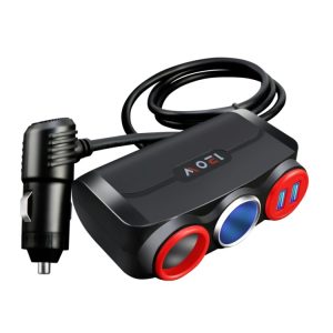 Sigarettenaansteker in de auto Multifunctionele mobiele telefoon opladen USB Car Charge 12/24V adapterstekker, Black Red, Black Blue
