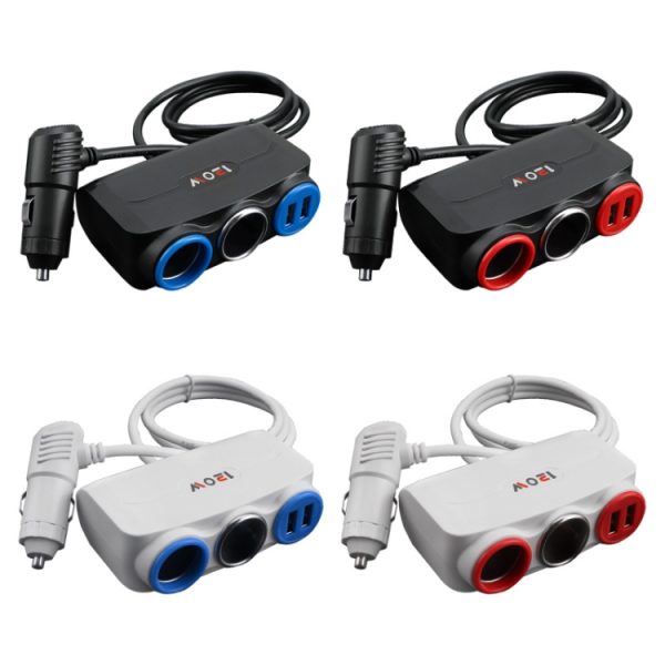 Sigarettenaansteker in de auto Multifunctionele mobiele telefoon opladen USB Car Charge 12/24V adapterstekker, Black Red, Black Blue