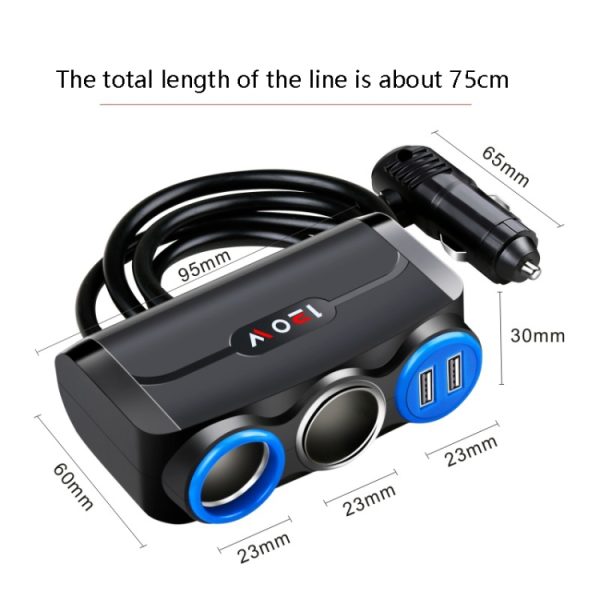 Sigarettenaansteker in de auto Multifunctionele mobiele telefoon opladen USB Car Charge 12/24V adapterstekker, Black Red, Black Blue