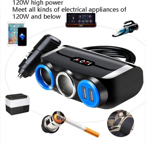 Sigarettenaansteker in de auto Multifunctionele mobiele telefoon opladen USB Car Charge 12/24V adapterstekker, Black Red, Black Blue, White Red, White Blue
