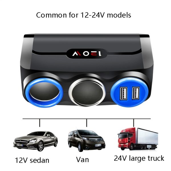 Sigarettenaansteker in de auto Multifunctionele mobiele telefoon opladen USB Car Charge 12/24V adapterstekker, Black Red, Black Blue