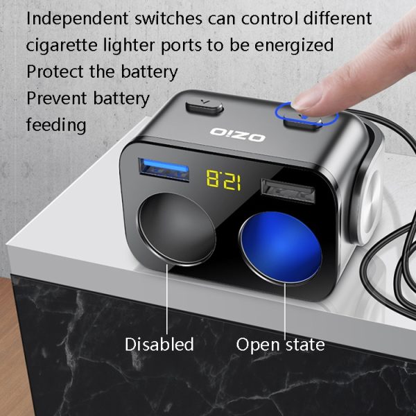 Ozio Autolader Sigarettenaansteker Conversie Plug, Y34QA Black QC3.0 Fast Charge, Y48QA Black All Agreement Flash Charge