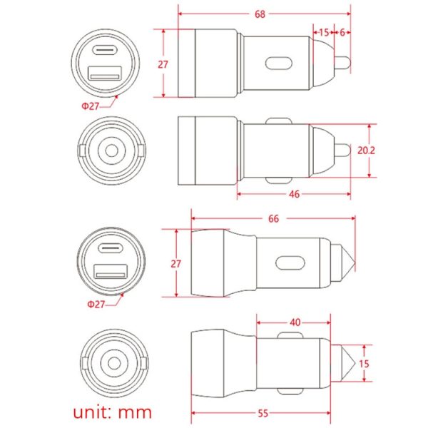 Sigarettenaansteker van aluminiumlegering Toepasselijke autolader, Black QCPD, Black Double QC, Gray QCPD
