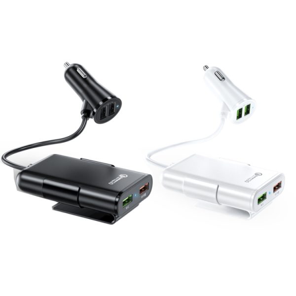 2 STUKS QC3.0 Vier Poorten Snelle 5V 8A Autolader Achterbanklader, 2PCS+Black, 2PCS+White