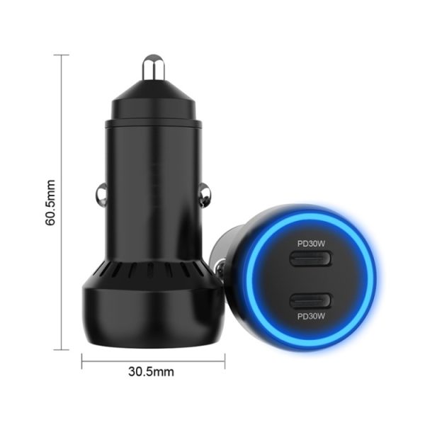 IBD352 autolader met dubbele interface van aluminiumlegering, specificatie:, PD30W+PD30W, Double QC3.0 36W, QC3.0 18W+PD 3.0 20W, Qc3.0 18W+PD 3.0 30W, QC3.0 30W+PD 3.0 30W