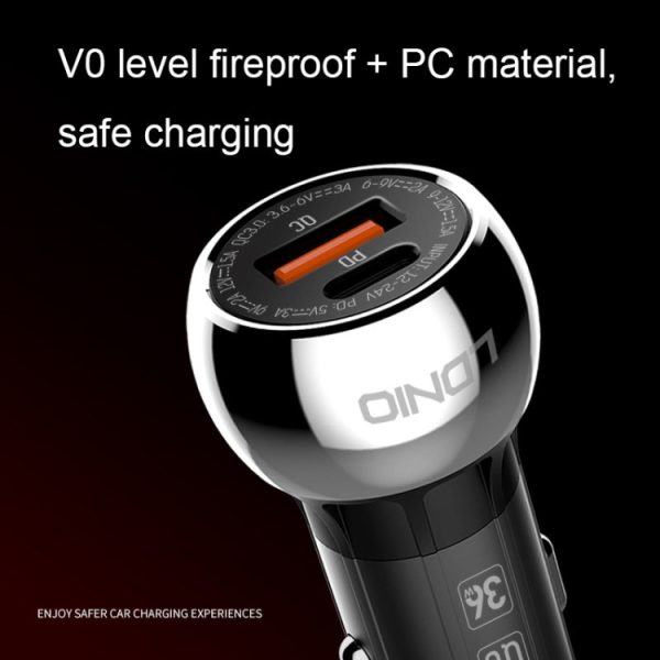 LDNIO C1 36W PD + QC 3.0 Autosnellader Krachtige intelligente USB-autolader, with Micro USB Cable, with 8 Pin Cable, with USB-C/Type-C Cable
