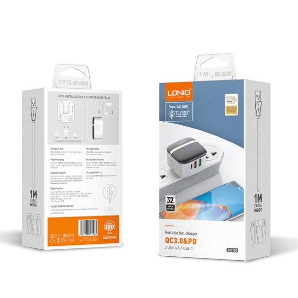 LDNIO A3513Q 32W QC3.0 3 USB-poorten telefoonadapter, US Plug with Micro USB Cable, US Plug with 8 Pin Cable, US Plug with Type-C Cable, US Plug with Type-C to 8 Pin Cable, EU Plug with Micro USB Cable, EU Plug with 8 Pin Cable, EU Plug with Type-C Cab...