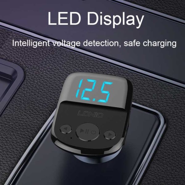 LDNIO C706Q QC3.0+AUTO-ID Auto Bluetooth FM Muziek Digitale Display Autolader, with Micro USB Cable, with 8 Pin Cable, with Type-C/USB-C Cable
